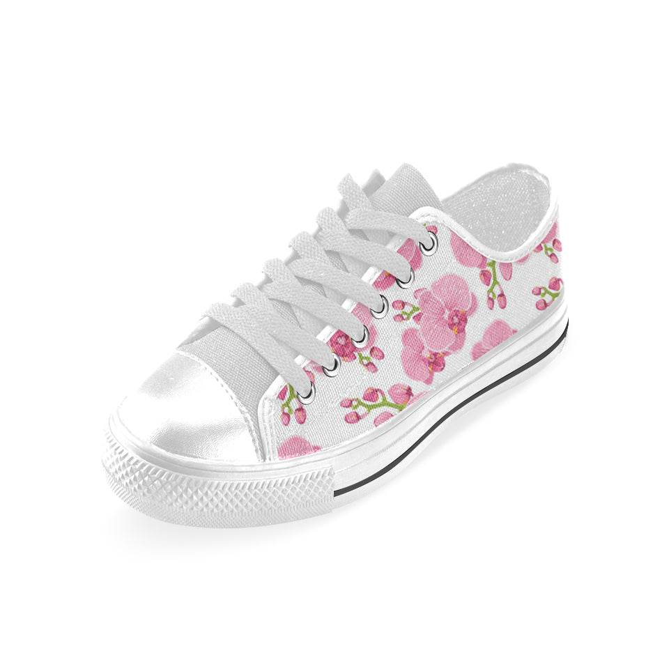 pink purple orchid pattern background Men's Low Top Canvas Shoes White