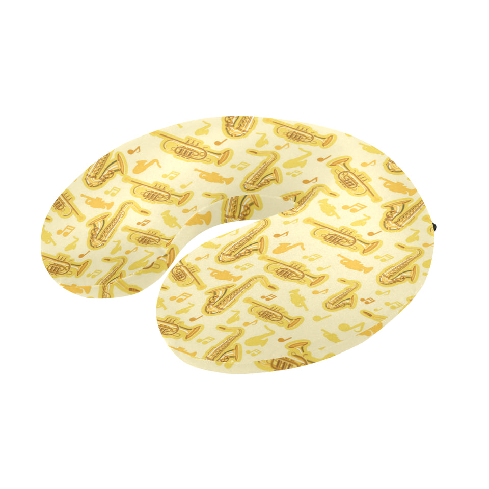 Saxophone cornet pattern yellow background U-Shaped Travel Neck Pillow