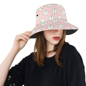 Clock pattern pink blackground Unisex Bucket Hat