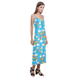 Rainbows Sky Clouds Pattern V-Neck Open Fork Long Dress