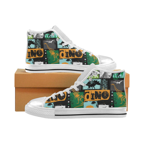 dinosaurs print pattern Women's High Top Canvas Shoes White