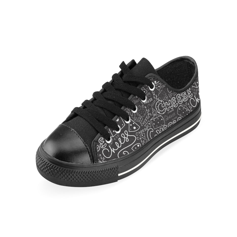Handwritten cheese pattern Men's Low Top Canvas Shoes Black