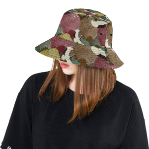 Japanese cranes flying forest dot pattern Unisex Bucket Hat