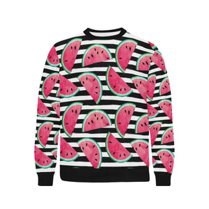 Watercolor paint textured watermelon pieces Men's Crew Neck Sweatshirt