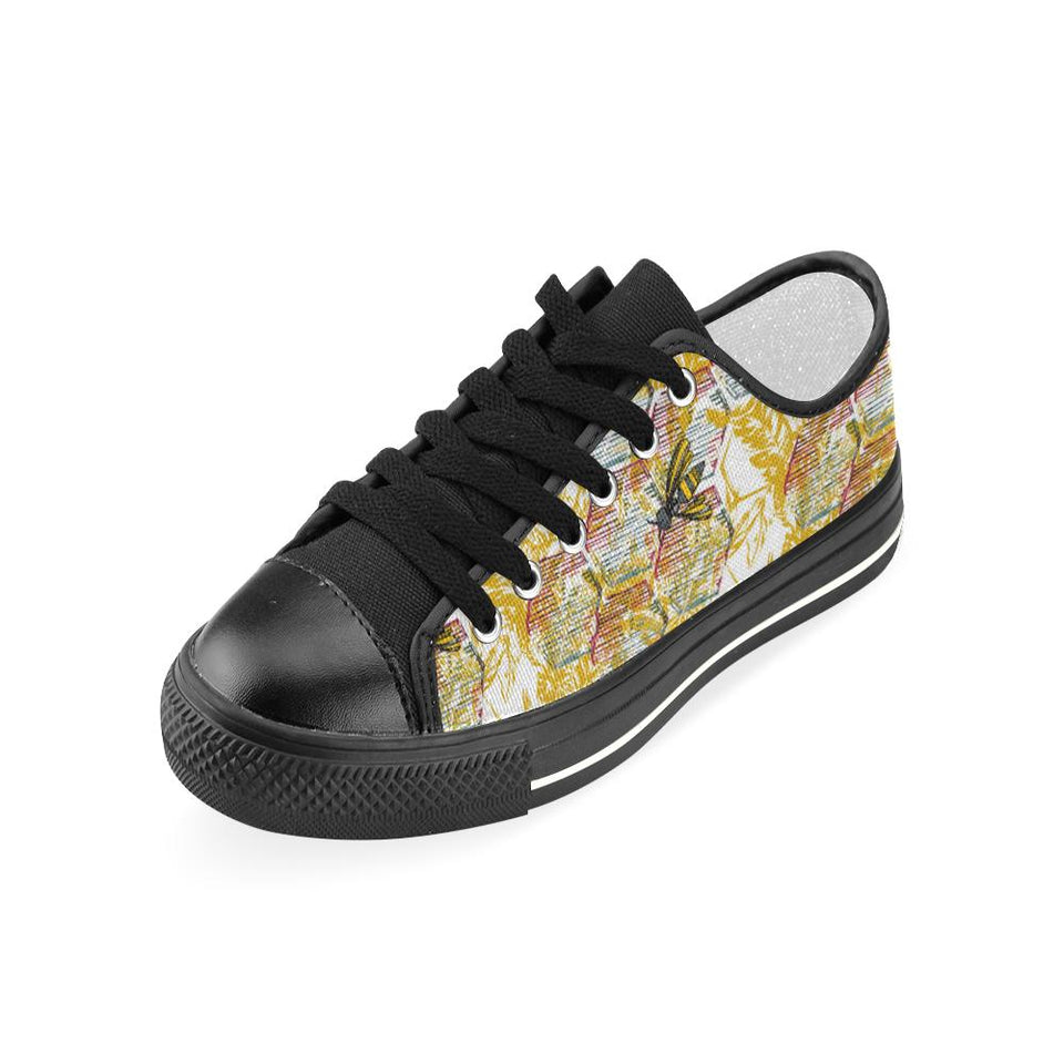 Cool Bee honeycomb leaves pattern Kids' Boys' Girls' Low Top Canvas Shoes Black