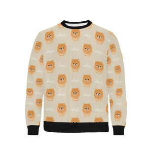 Cute brown pomeranian puppy on blue Men's Crew Neck Sweatshirt