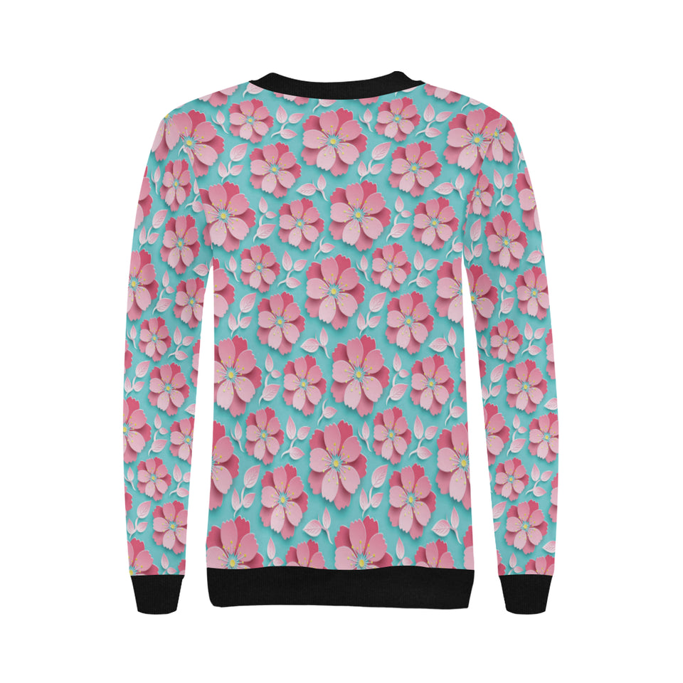 3D sakura cherry blossom pattern Women's Crew Neck Sweatshirt