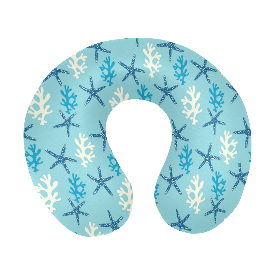Blue starfish coral reef pattern U-Shaped Travel Neck Pillow