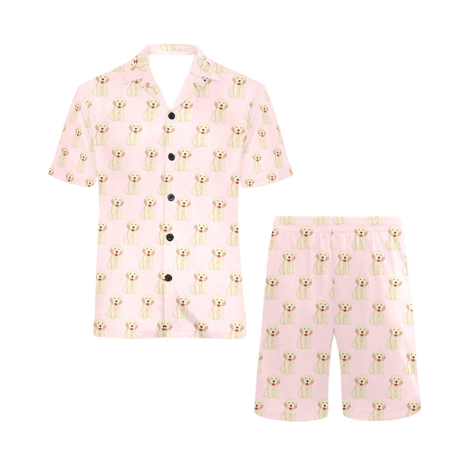 Golden Retriever Pattern Print Design 02 Men's V-Neck Short Pajama Set