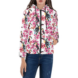 Toucan flower design pattern Women's Padded Hooded Jacket