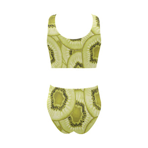 Sliced kiwi pattern Chest Bowknot High Waisted Bikini Swimsuit