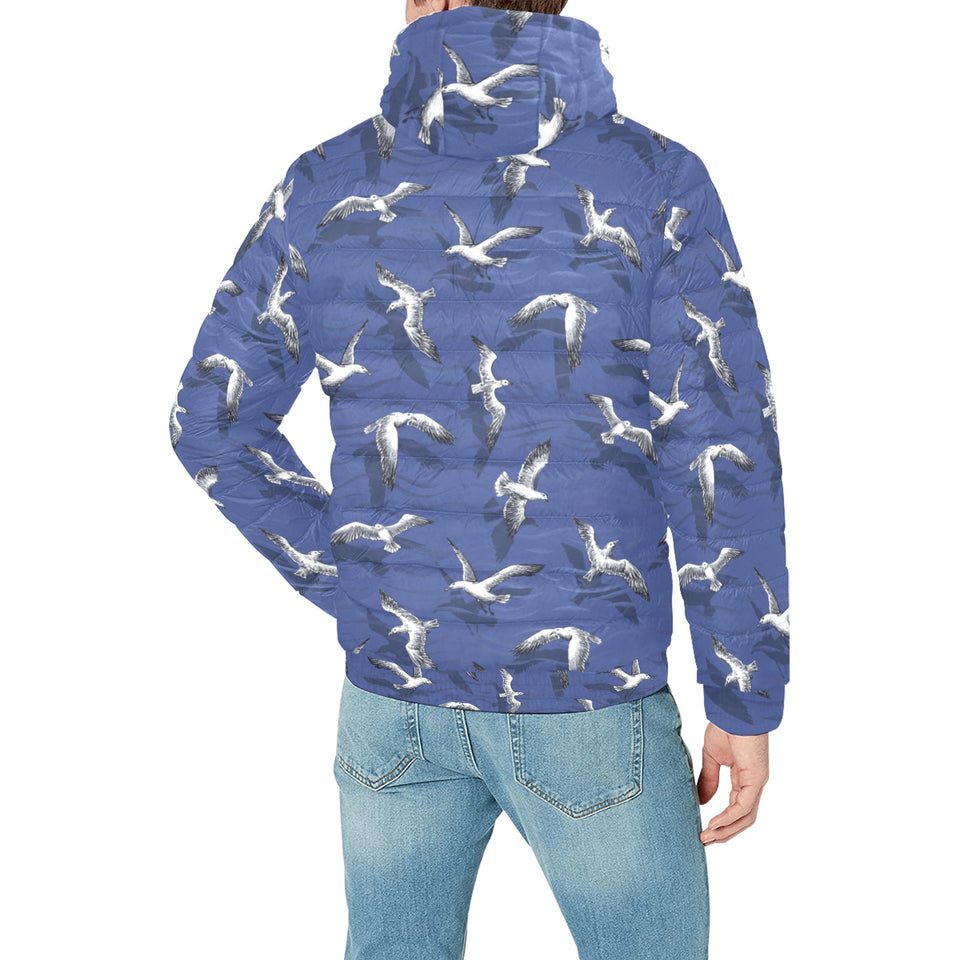 Seagull Pattern Print Design 03 Men's Padded Hooded Jacket