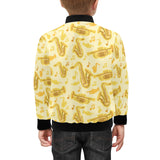 Saxophone cornet pattern yellow background Kids' Boys' Girls' Bomber Jacket
