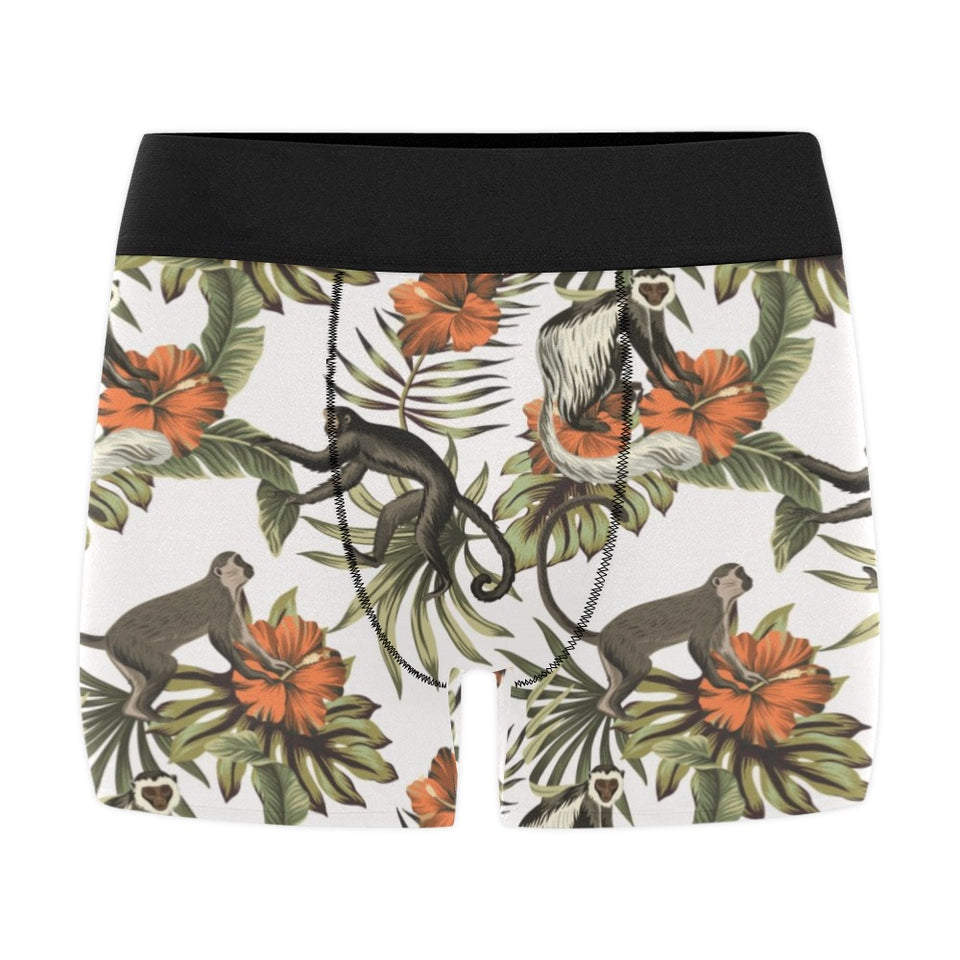 Monkey red hibiscus flower palm leaves floral patt Men's All Over Print Boxer Briefs Men's Underwear