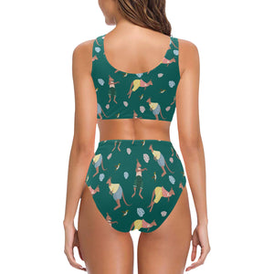 Kangaroo leaves pattern Chest Bowknot High Waisted Bikini Swimsuit