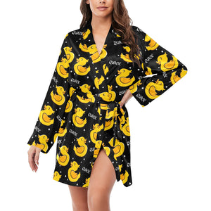 Duck Pattern Print Design 05 Women's Long Sleeve Belted Night Robe