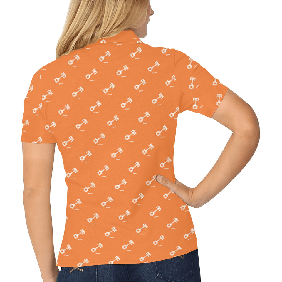 Engine Piston Orange Background Pattern Design 05 Women's All Over Print Polo Shirt