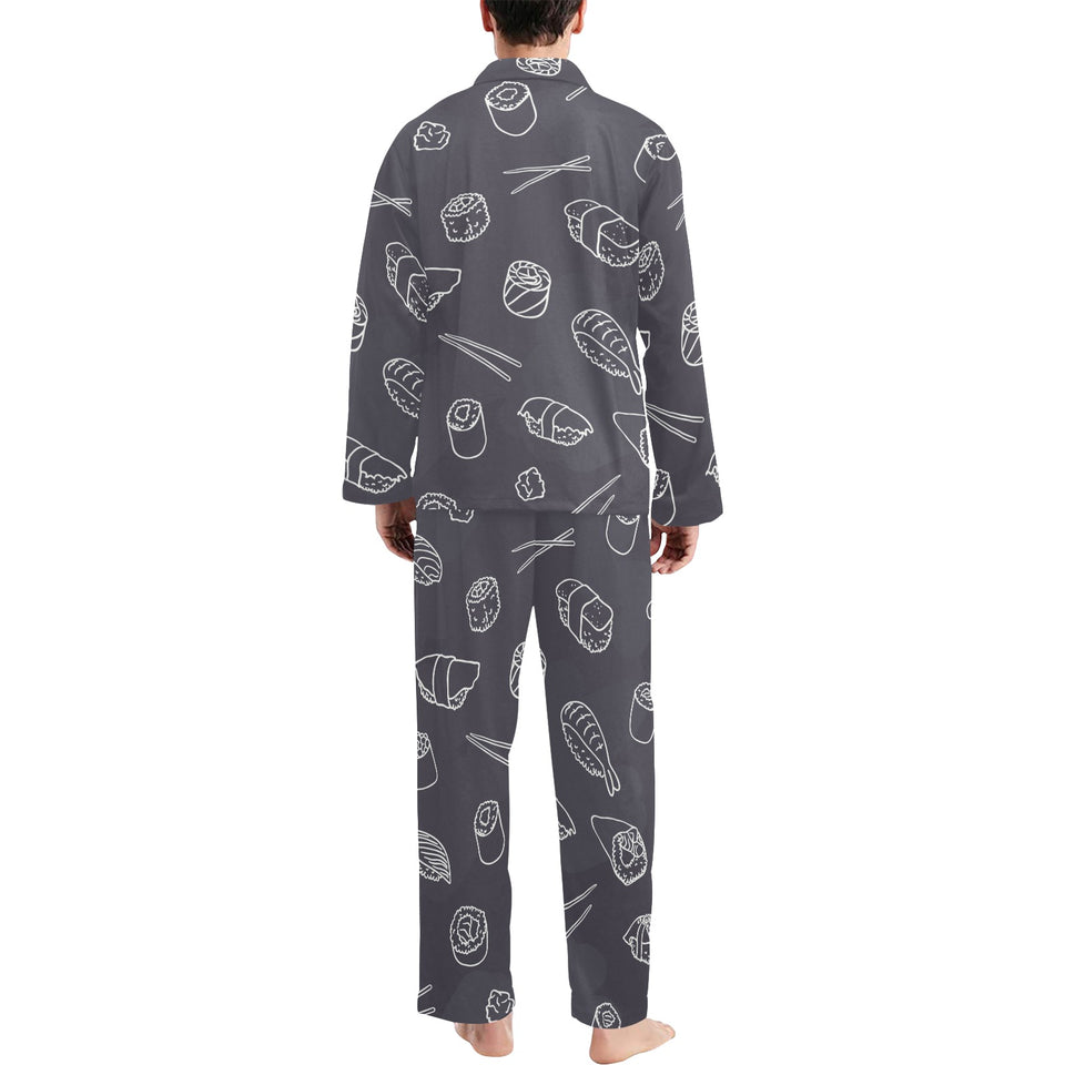 sushi pattern black background Men's Long Pajama Set