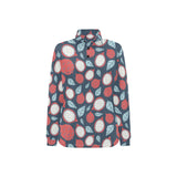 dragon fruits dark blue background Women's Long Sleeve Polo Shirt