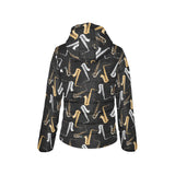 saxophone design pattern Women's Padded Hooded Jacket