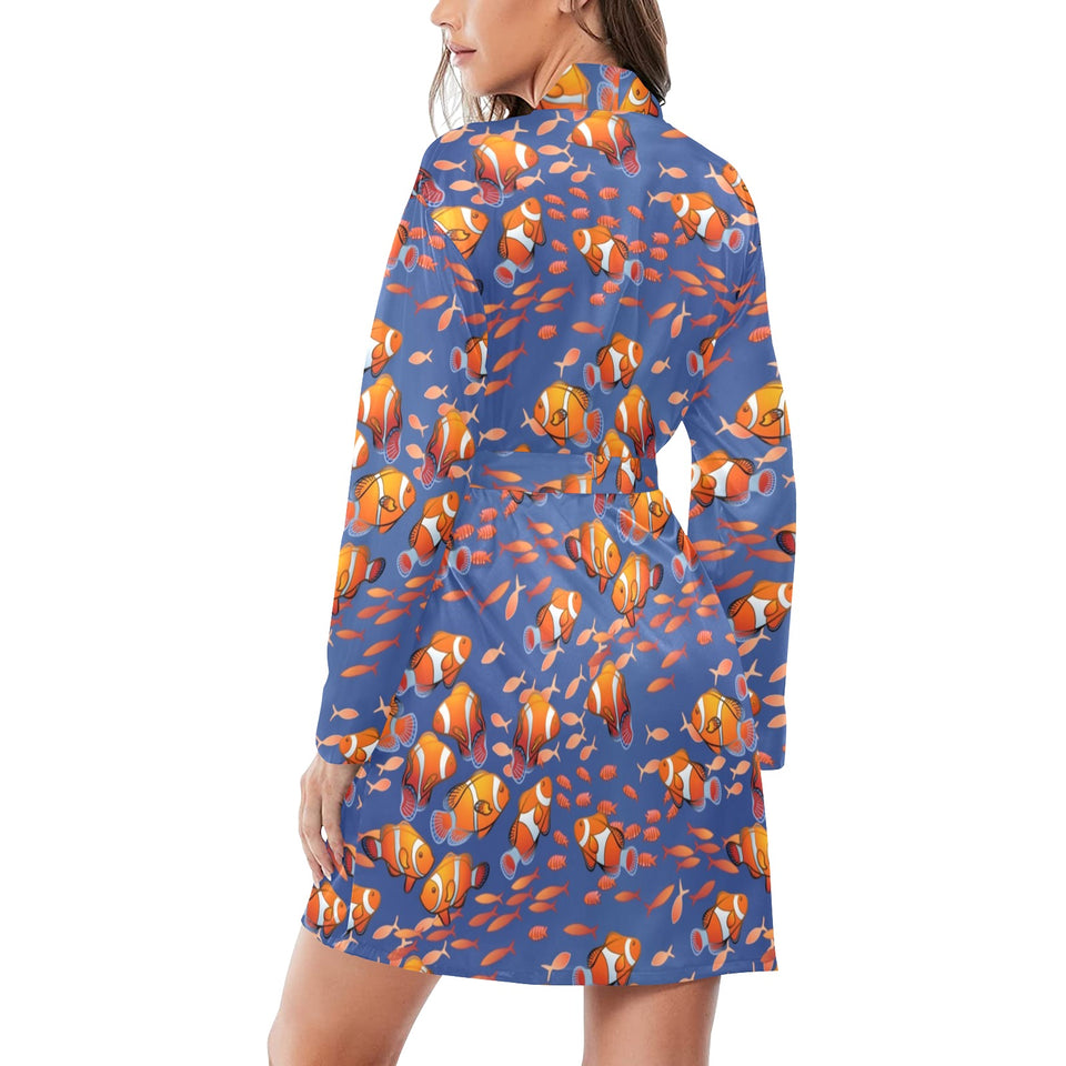 Clown Fish Pattern Print Design 04 Women's Long Sleeve Belted Night Robe