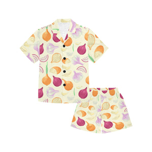 Onion garlic white red pattern Kids' Boys' Girls' V-Neck Short Pajama Set