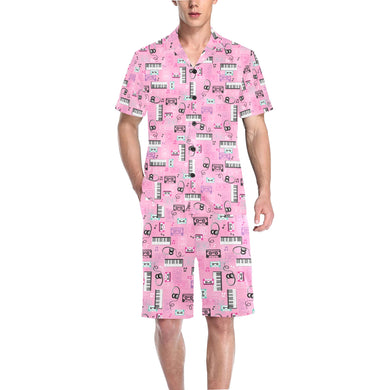 Piano Pattern Print Design 01 Men's V-Neck Short Pajama Set