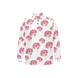 Pink lotus waterlily pattern Men's Long Sleeve Polo Shirt