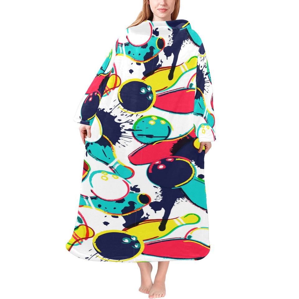 watercolor bowling ball pins Blanket Robe with Sleeves