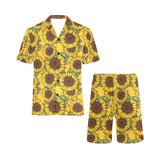 Sunflower pattern Men's V-Neck Short Pajama Set
