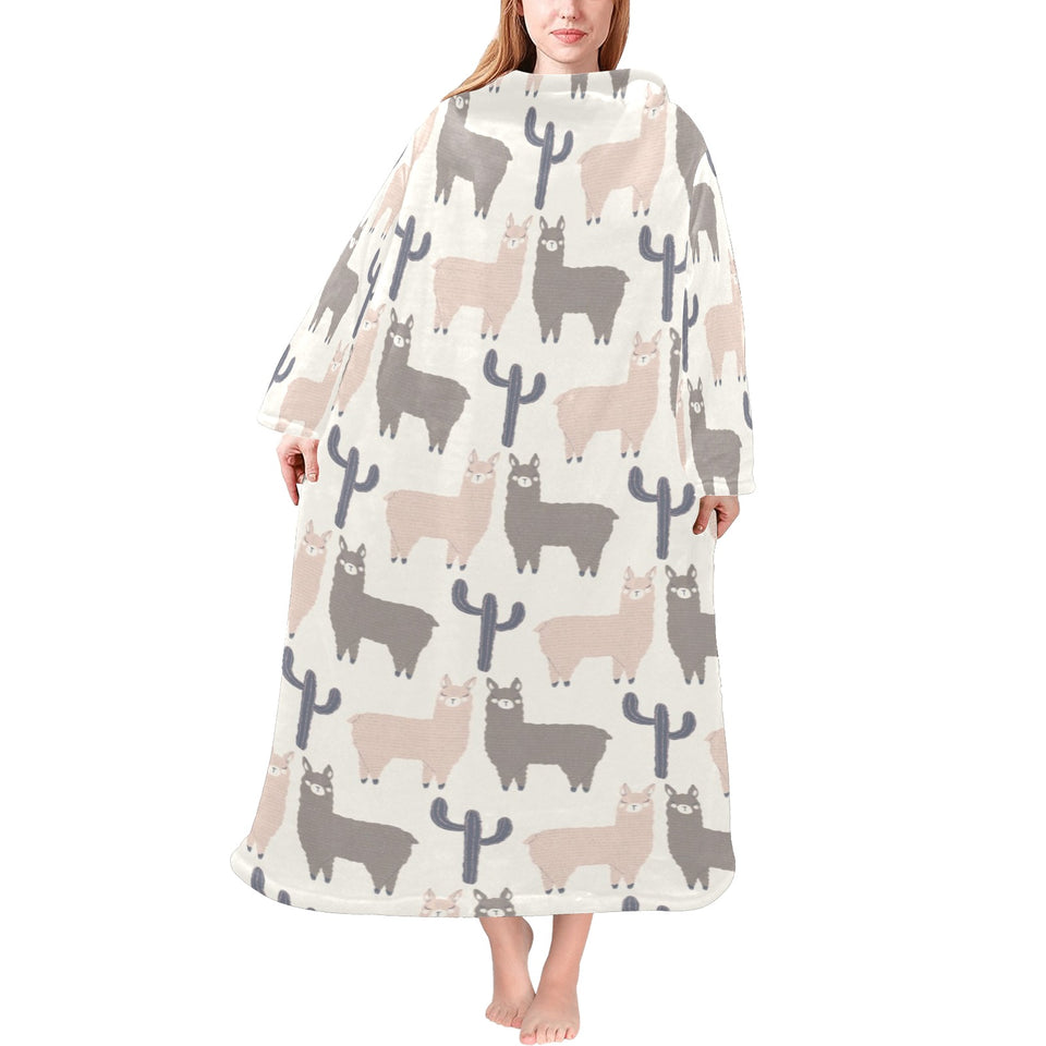 Llama Alpaca pattern Blanket Robe with Sleeves