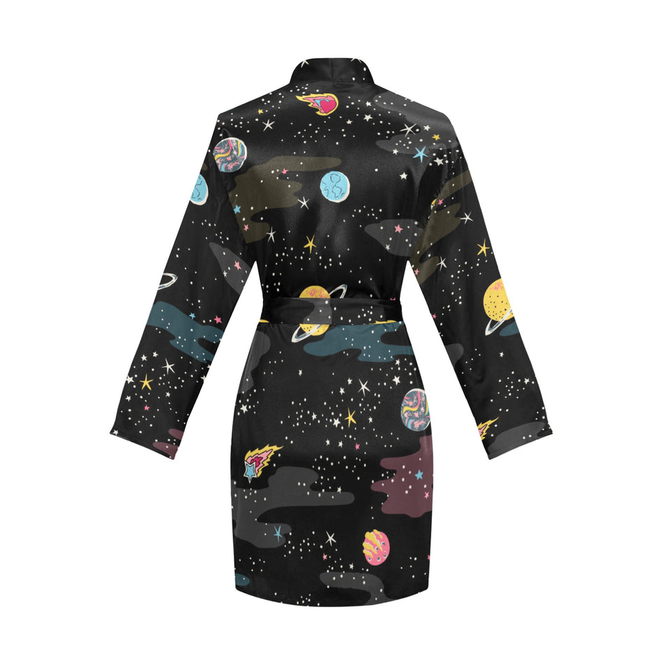space pattern Women's Long Sleeve Belted Night Robe
