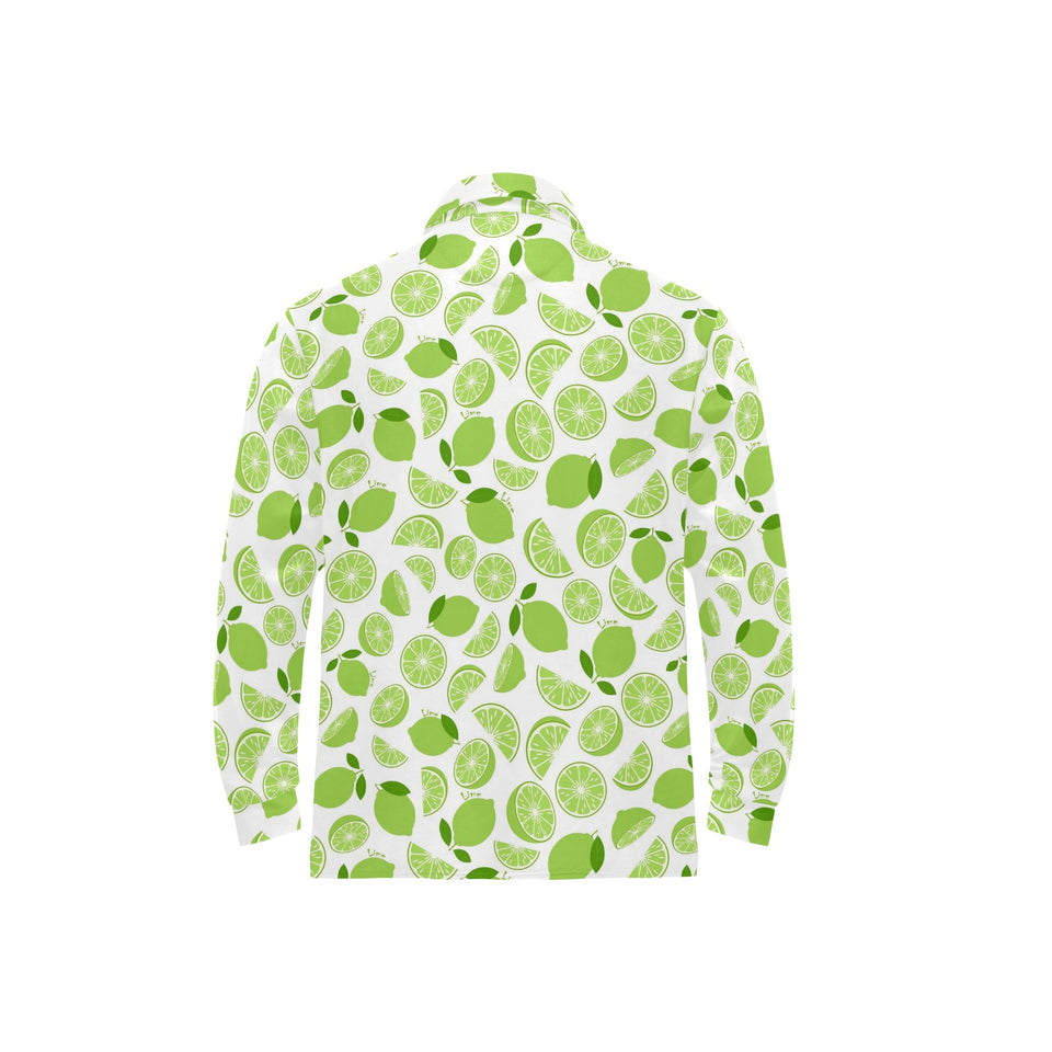 Lime design pattern Men's Long Sleeve Polo Shirt