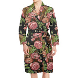 Horse head wild roses pattern Men's Long Sleeve Belted Night Robe