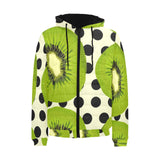 kiwi black dot background Men's Padded Hooded Jacket