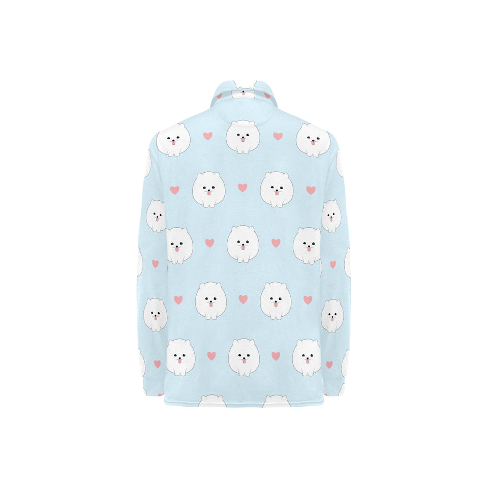White cute pomeranian pattern Women's Long Sleeve Polo Shirt
