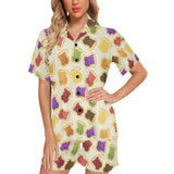 Bread Toast Pattern Print Design 02 Women's V-Neck Short Pajama Set