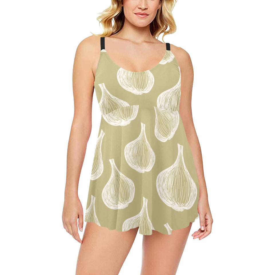 Garlic design pattern Chest Sexy Pleated Two Piece Swim Dress