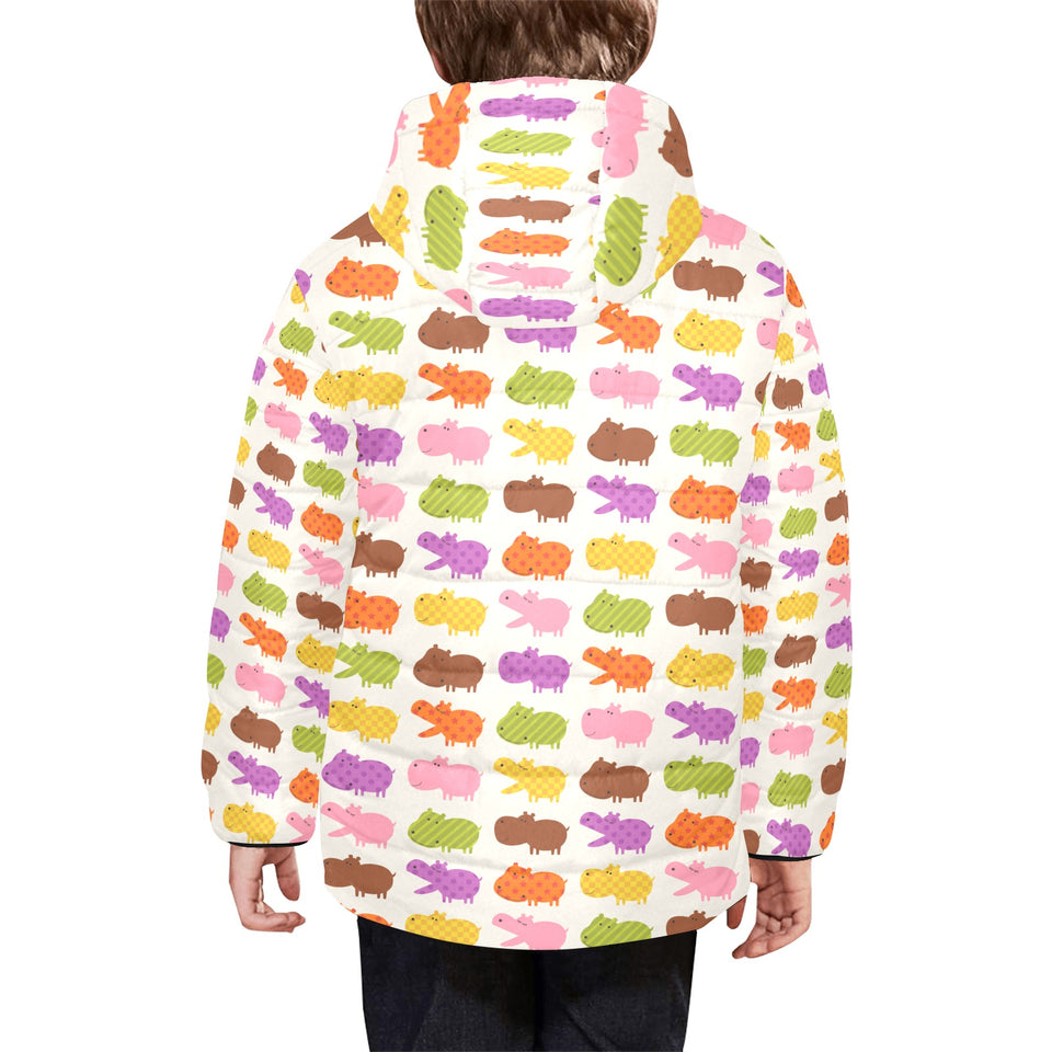 Hippopotamus Pattern Print Design 01 Kids' Boys' Girls' Padded Hooded Jacket