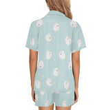 White cute hamsters heart pattern Women's V-Neck Short Pajama Set