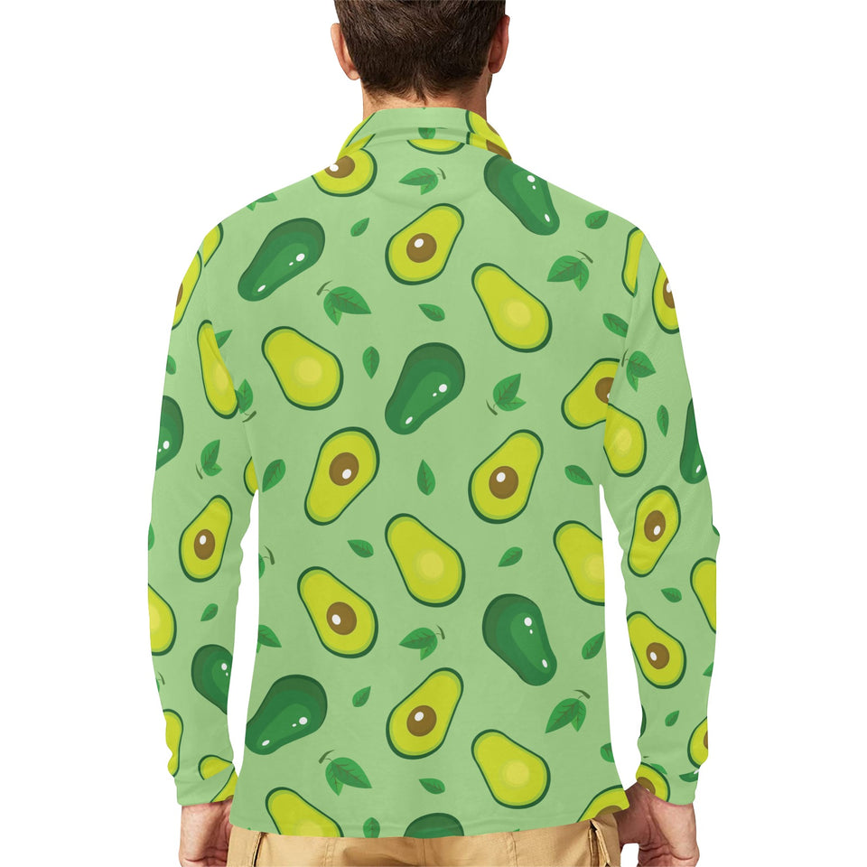Avocado pattern green background Men's Long Sleeve Polo Shirt