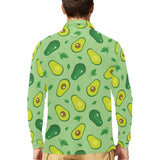 Avocado pattern green background Men's Long Sleeve Polo Shirt