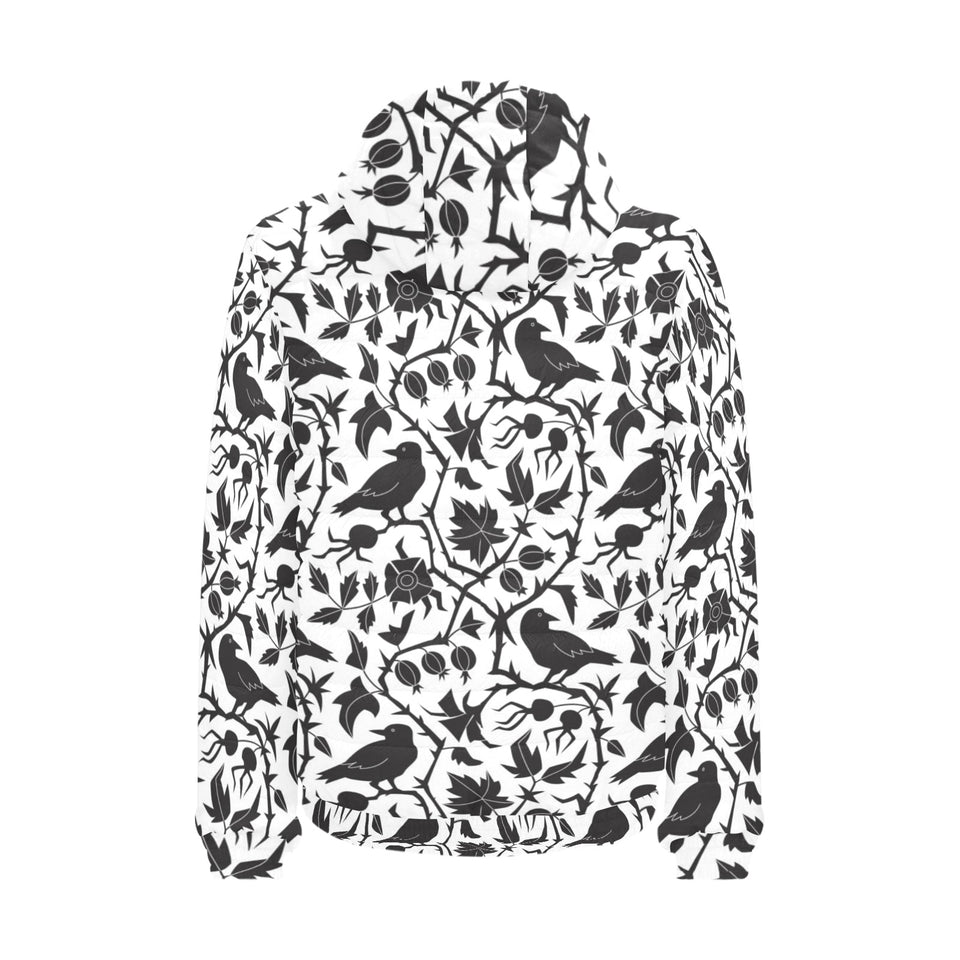 Crow dark floral pattern Men's Padded Hooded Jacket