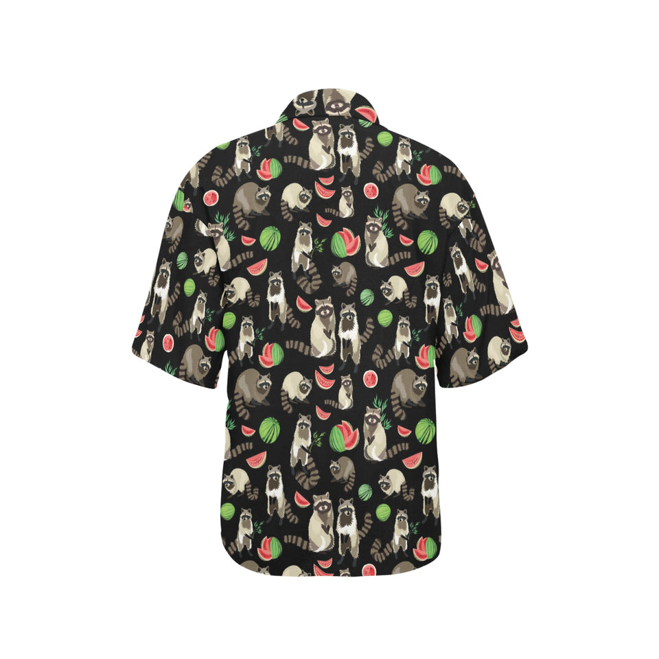 Raccoon watermelon pattern Women's All Over Print Hawaiian Shirt