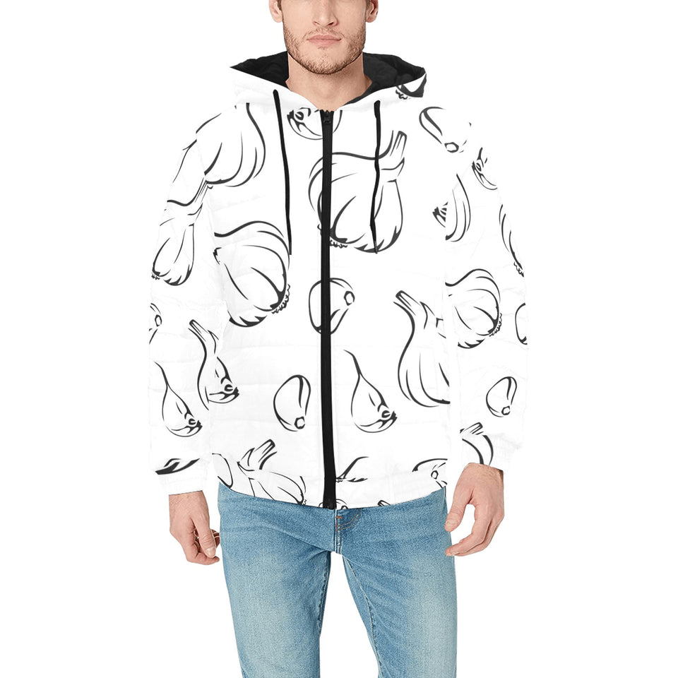 Garlic pattern black white Men's Padded Hooded Jacket
