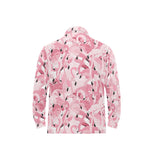 Pink flamingos pattern background Men's Long Sleeve Polo Shirt