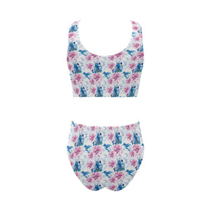 Hummingbird Pattern Print Design 02 Chest Bowknot High Waisted Bikini Swimsuit