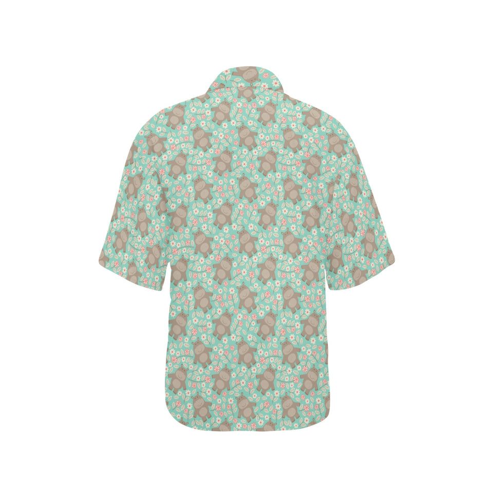 Hippopotamus Pattern Print Design 02 Women's All Over Print Hawaiian Shirt