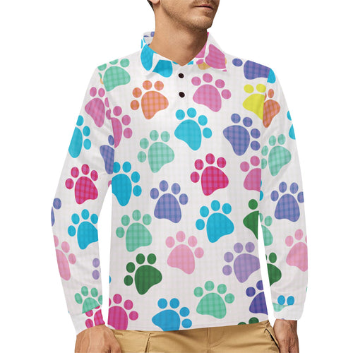 Dog Paws Pattern Print Design 01 Men's Long Sleeve Polo Shirt