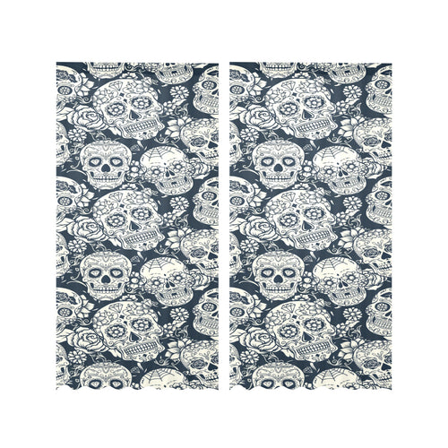 Sugar skull black white pattern Gauze Curtain